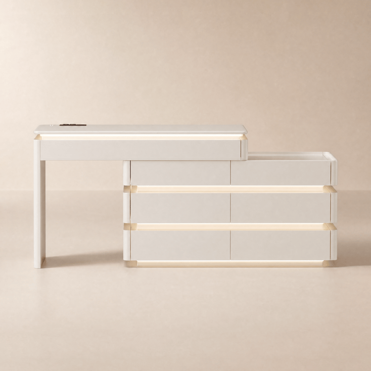 Lumio White Rotating Lighted Makeup Vanity with Charging Station & Mirror