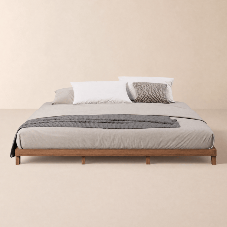 Japanese Style King Floor Wood Bed in Walnut