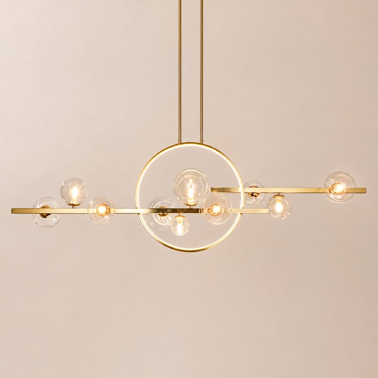Bubi 10-Light Gold Modern Kitchen Island Light for Dining Room with Glass Globe Shade