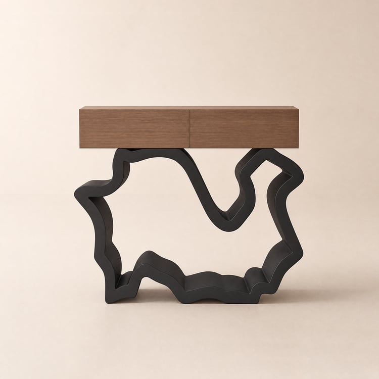 Mesa de console moderna de nogueira e preta de 39,4 polegadas com gavetas