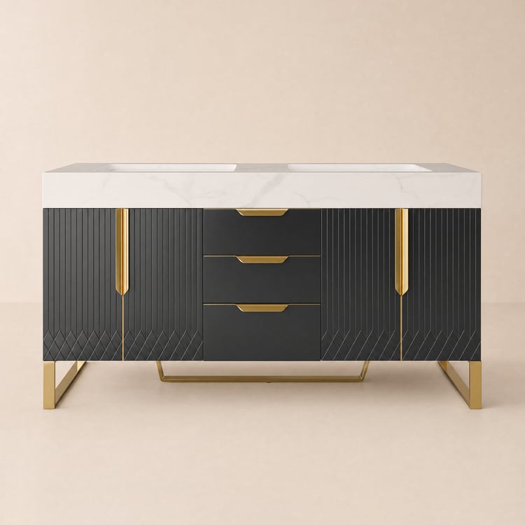 Aro 59" Freestanding Double Bathroom Vanity with Sink, Sintered Stone Top