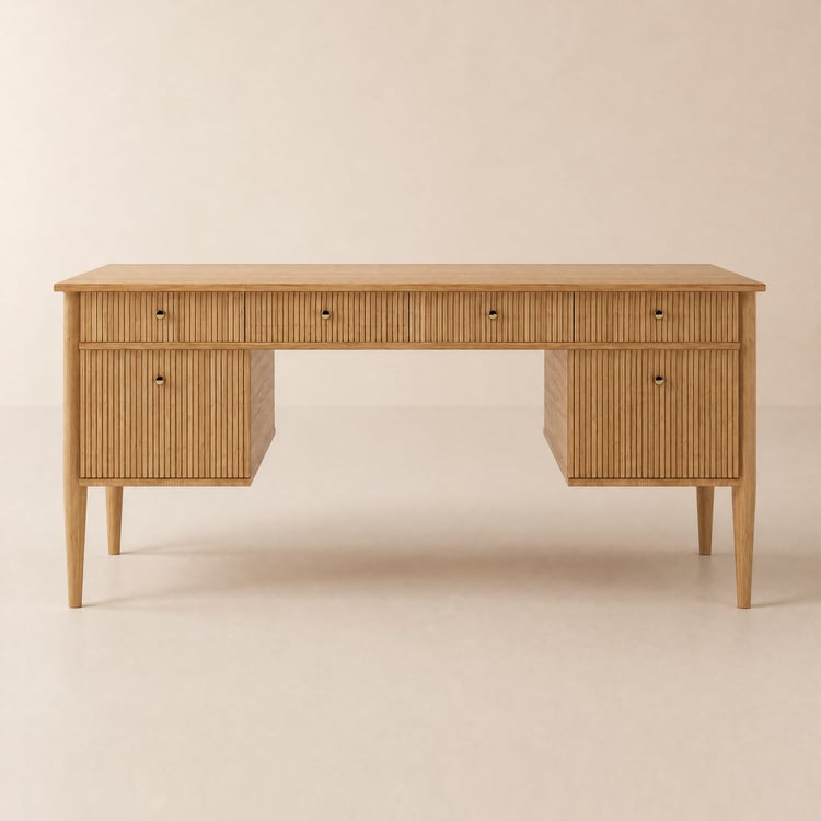 1625mm Mid-century Style Natural Wood Home Office Desk with 6