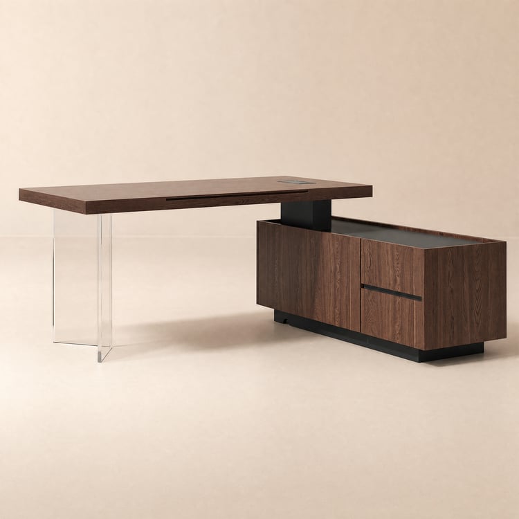 1815mm Modern Walnut Standing L-Shape Executive Desk with lifter Desktop Right Hand