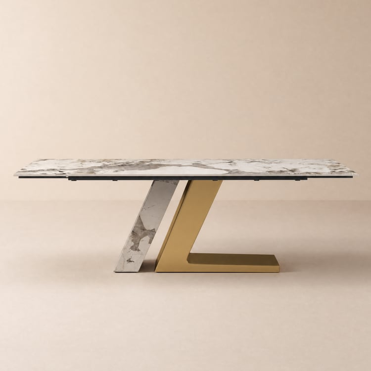 Silexa 79"–95" Extendable Rectangular Glossy Sintered Stone Dining Table, Seats 6–10
