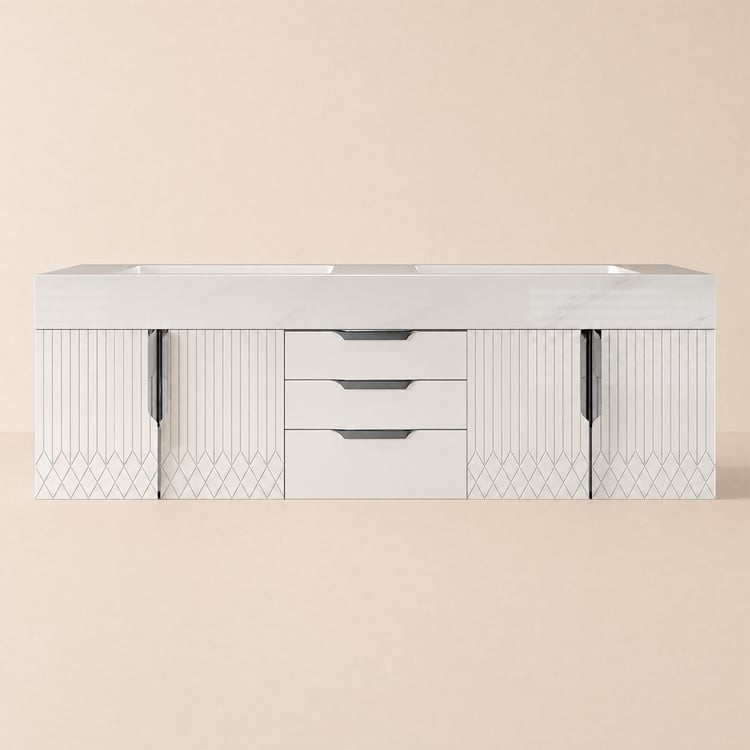 Set di mobili da bagno della serie Aro da 59" Moderno mobile da bagno galleggiante bianco con lavandino