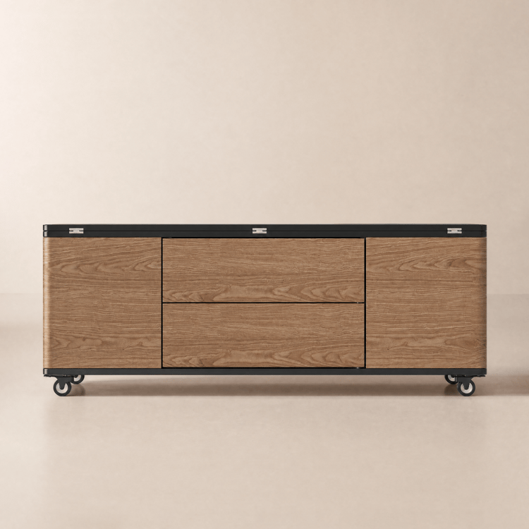 Mesa de centro elevable multifuncional con 3 cajones 120x60 cm - nogal y negro