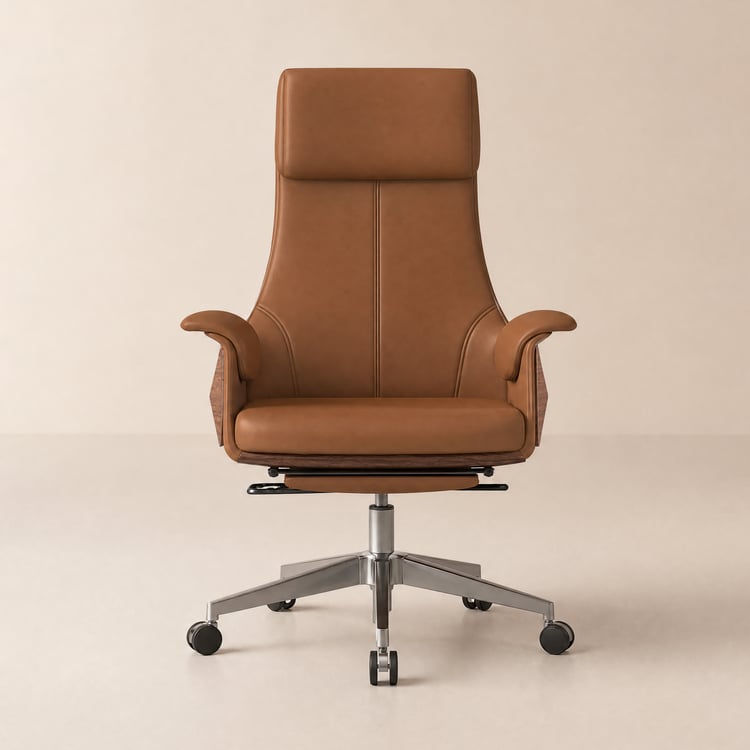 Brown Faux Leather High Back Ergonomic Office Chair with Reclining Function, Footrest, and Swivel