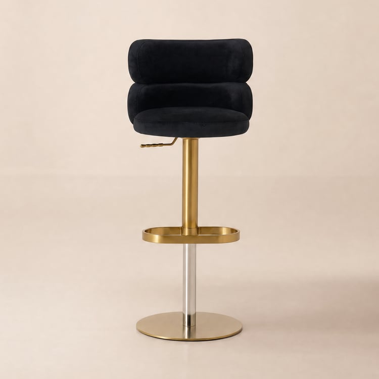 Modern Black & Gold Velvet Swivel Bar Stool with Adjustable Height, 1 Piece