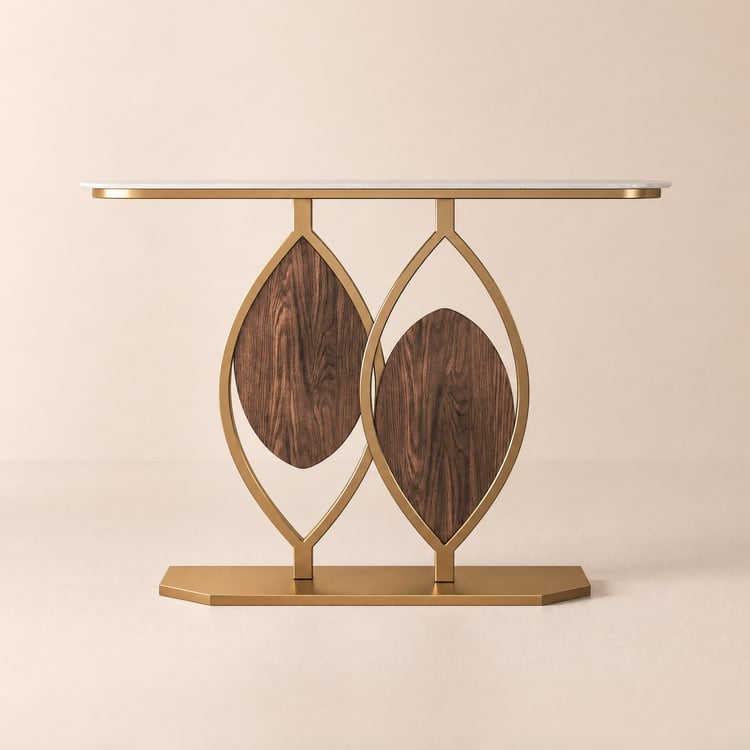 Mesa consola auxiliar blanca de 100 cm con tapa de piedra sinterizada