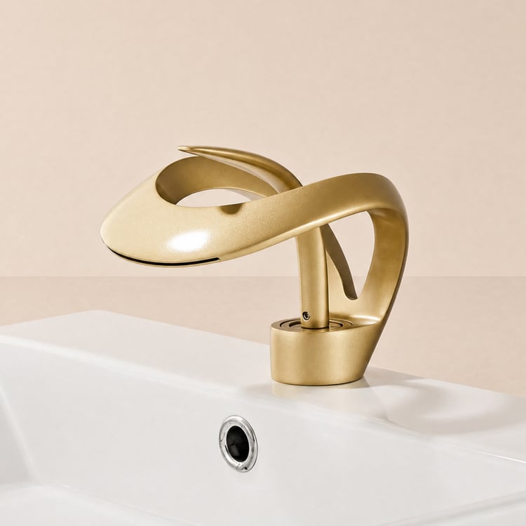Waterfall Bathroom Sink Faucet in Gold Single Handle Solid Brass