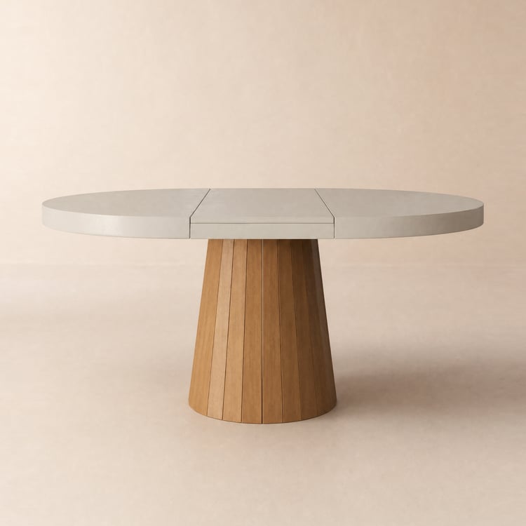 Japandi 100 - 140 cm table à manger extensible en bois gris béton pour 4 à 6 personnes