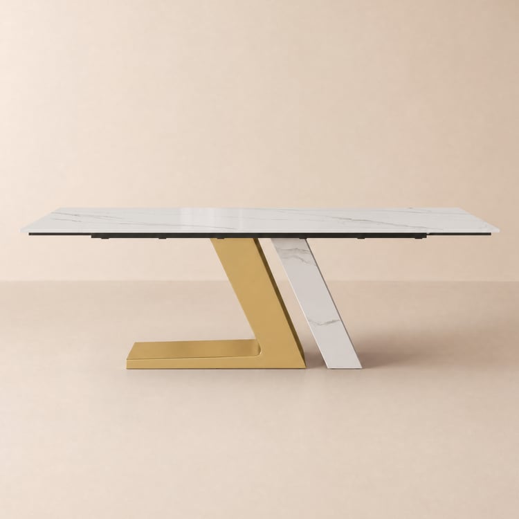 Silexa Moderne 201 cm à 241 cm Table à manger rectangulaire extensible en pierre frittée brillante, 6 à 10 places
