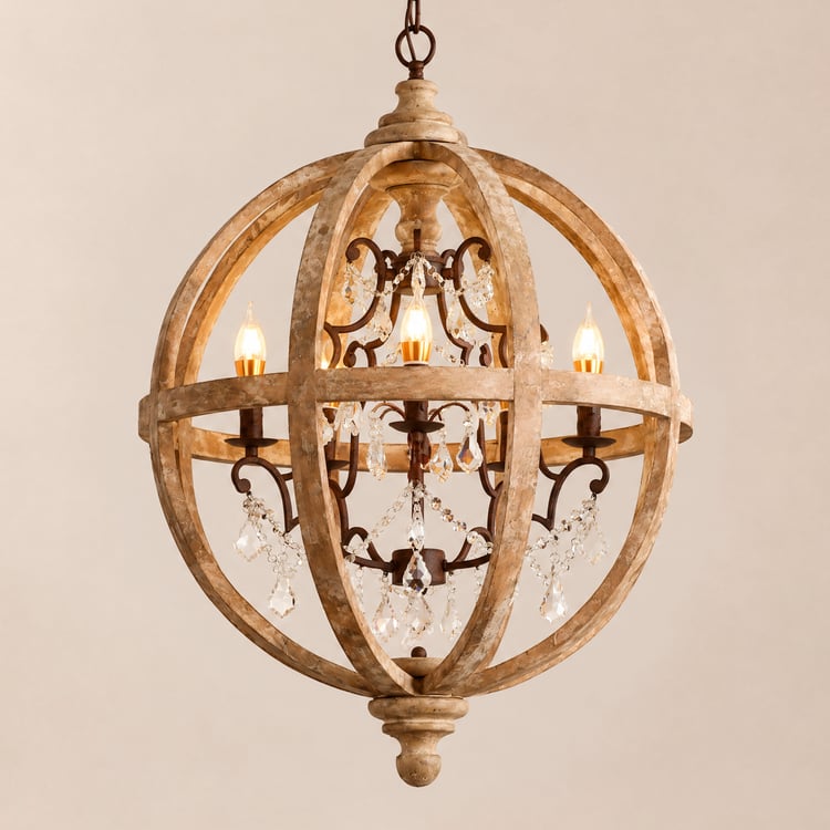 Rustic 5-Light Globe Chandelier Weathered Wooden Ceiling Light 
