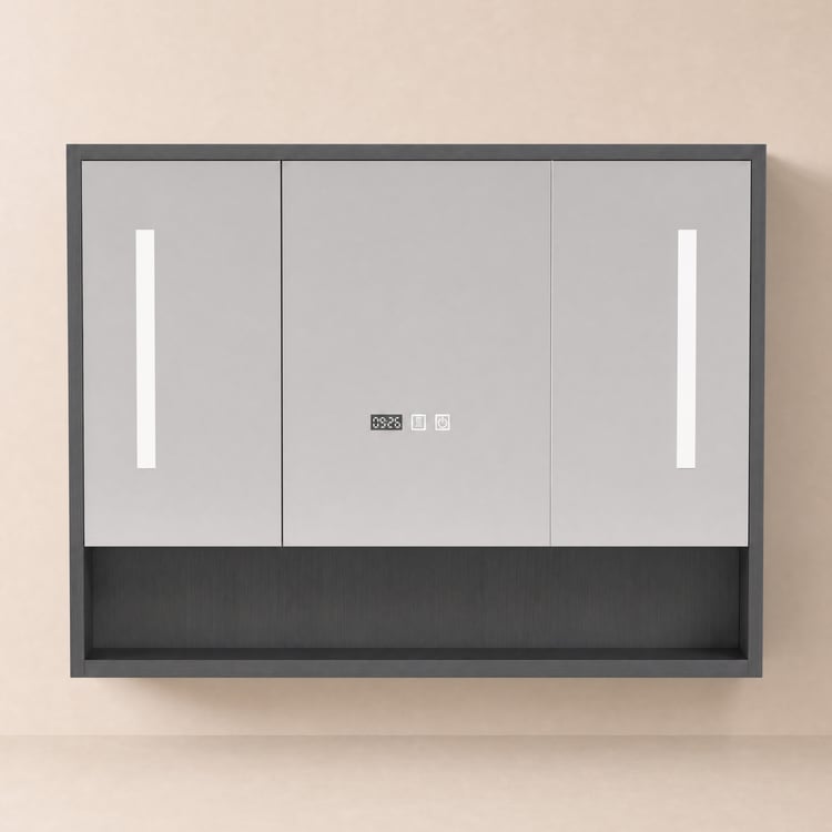 39" Black LED Medicine Cabinet with Adjustable Lighting, Demister & Digital Clock