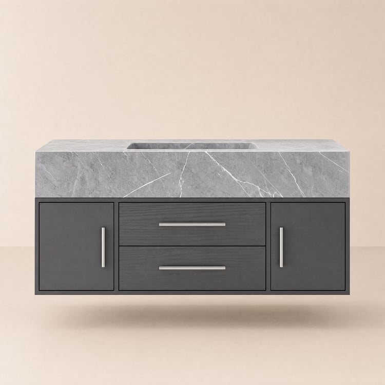 Modern 39" Black Floating Single Bathroom Vanity with Sintered Stone Top and Sink