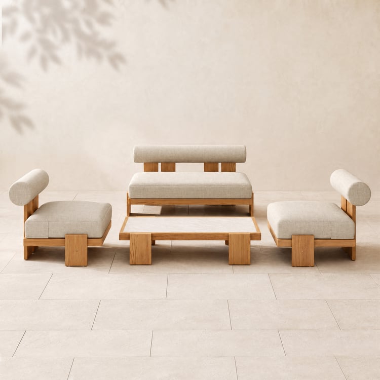 Ensemble de canapé d'extérieur en teck 4 pièces avec table basse