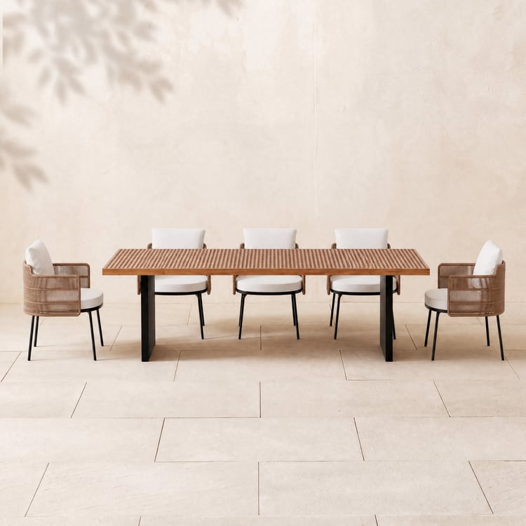 Grida 9-Piece Outdoor Teak & Resin Rattan Rectangular Dining Set with 8 Chairs