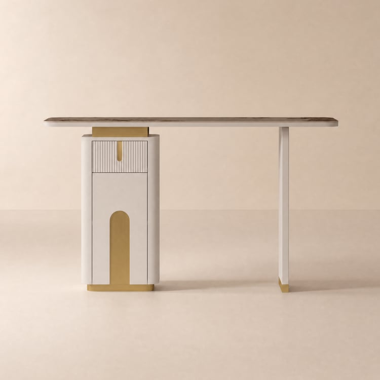 Mesa de console moderna Artis de 48 polegadas em pedra sinterizada com armazenamento para entrada