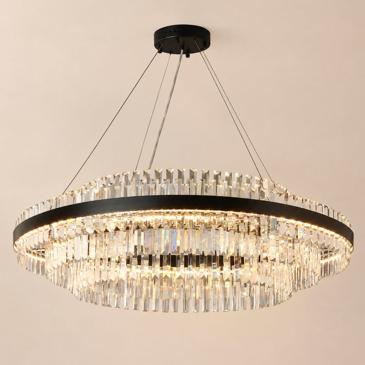 Fixedo Modern Tiered Crystal LED Chandelier in Black Light