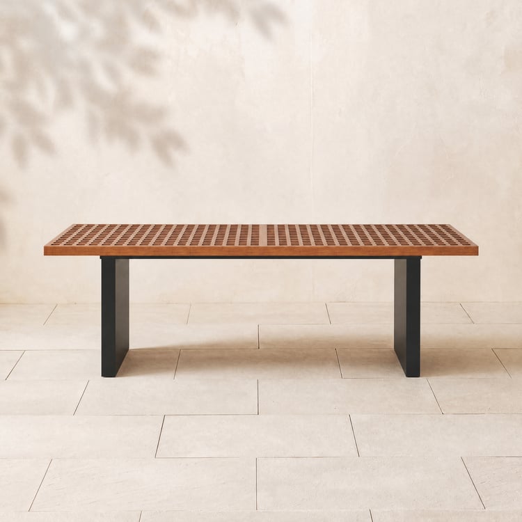 Modern 8 - Person Rectangle Teak Wood Outdoor Patio Dining Table in Natural & Gray