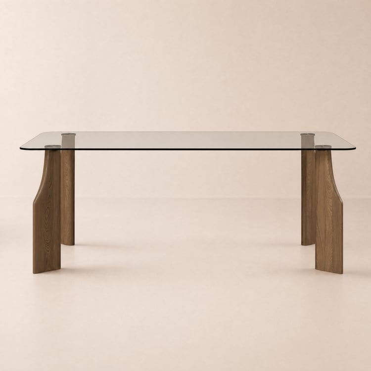 1800mm Rectangle Glass Dining Table for 8 Person Walnut Solid Wood 4-Legs