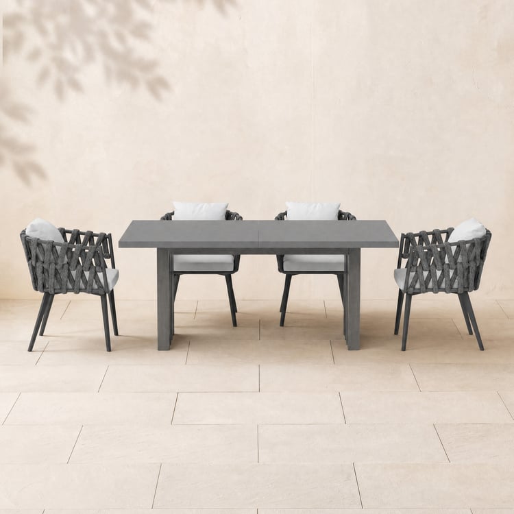 Ensemble de salle à manger extérieur extensible 7 pièces avec table en aluminium et 6 chaises tressées grises
