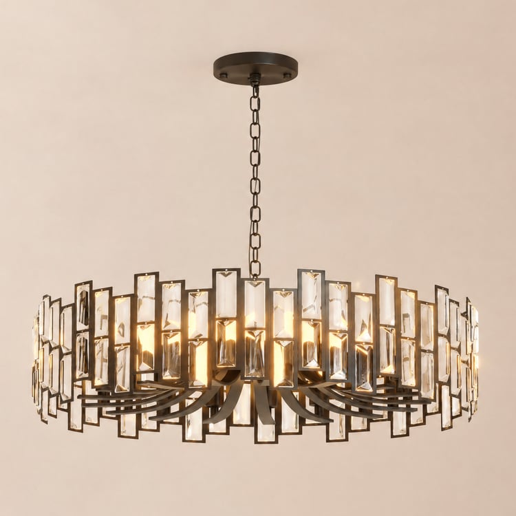 Clyvra Modern Geometric Crystal 10-Light Chandelier with Adjustable Chain in Black