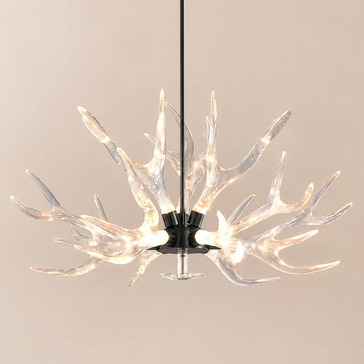 9-Light Antler Chandelier Matte Black Iron Finish 32.3" x 16.9"