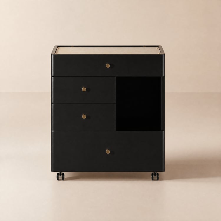 Selvo Saddle Leather Walk-In Closet Island Jewellery Dresser with Glass Top