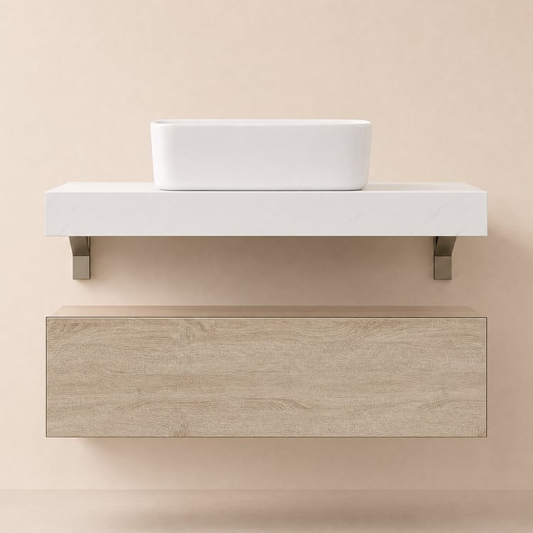 Meuble-lavabo simple flottant Modena de 99,8 cm avec lavabo, plan en pierre frittée