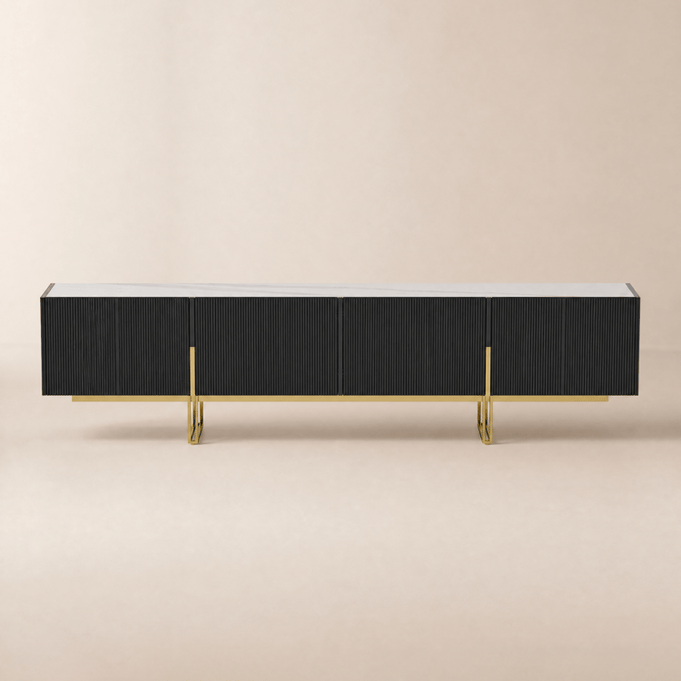 Grovyn 220 cm Sintered Stone Top Fluted TV Stand with Spacious Cabinets