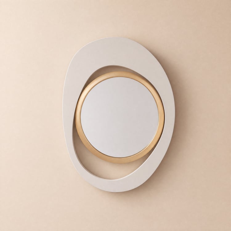 Modern Warm White & Gold Geometric Wall Mirror Decor for Living Room Bedroom