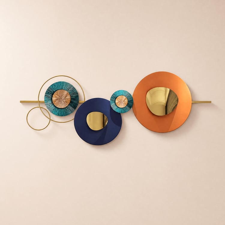 59.1" x 22.8" Modern Metal Wall Decor Home Wall Art Orange & Gold & Blue Living Room