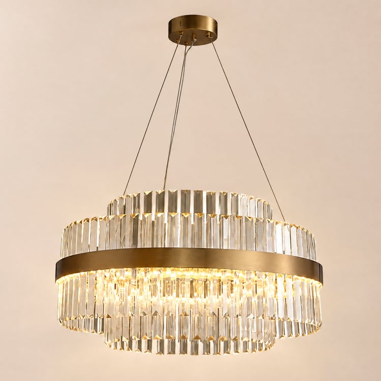 Fixedo Modern Tiered Crystal LED Chandelier in Brass Light