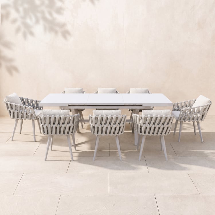 9-Piece Outdoor Extendable Dining Set with 8 Rope Weave Chairs (160 - 215 cm) in Grey