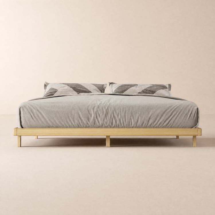 Lit au sol style japonais en bois, 140 × 200 cm, noyer