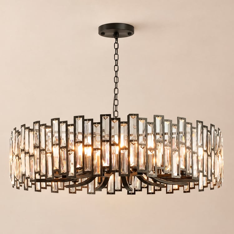 Clyvra Modern Geometric Crystal Chandelier 14-Light with Adjustable Chain in Black