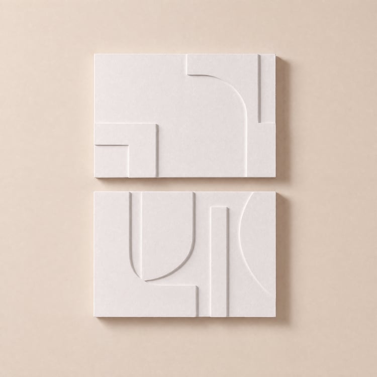 Japandi Décoration Murale Blanc Abstraite 2 Pièces pour Salon Art à Suspendre en 3D