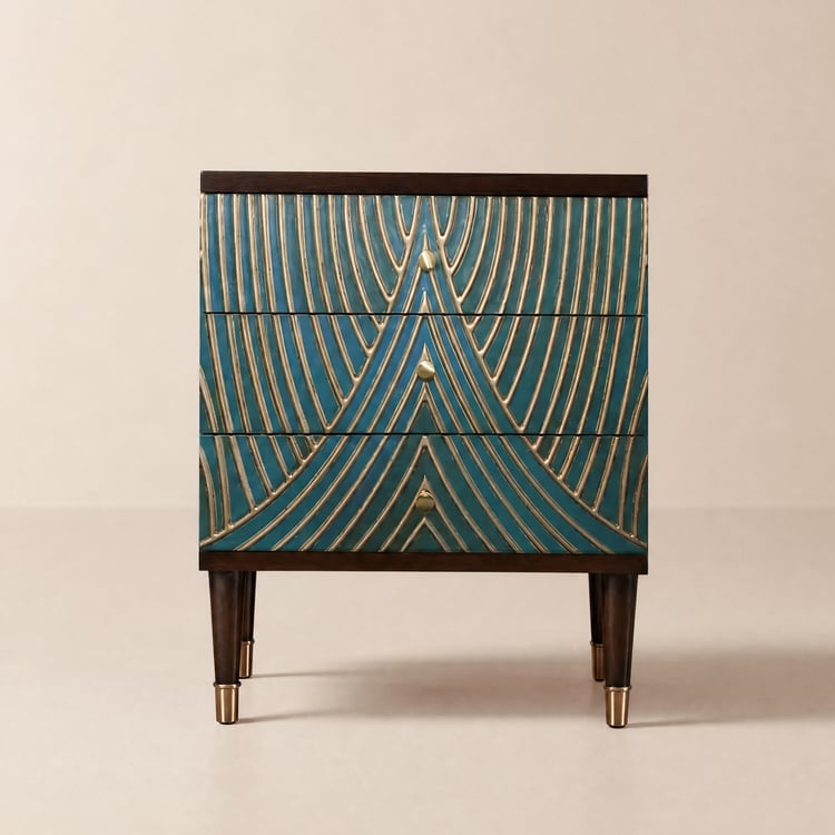 Commode 3 tiroirs 3 tiroirs peints en or Novel Blue Cabinet