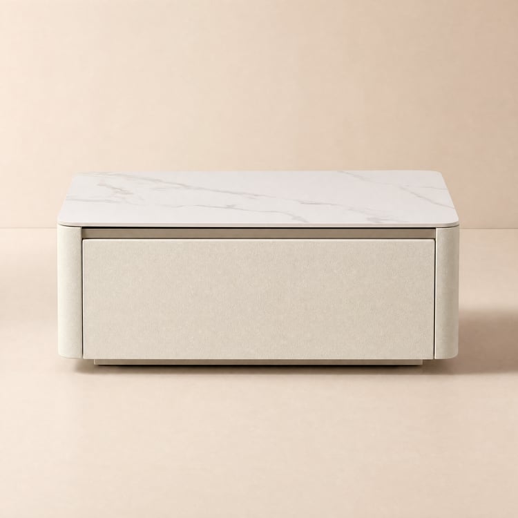 Table de chevet suspendue en cuir blanc