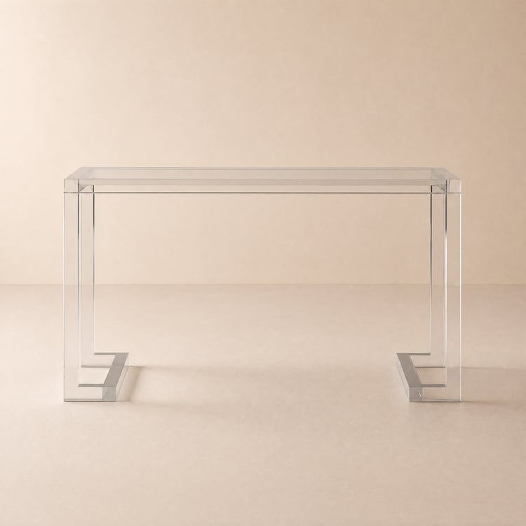 Savea 120 cm Rectangular Clear Tempered Glass Writing Desk with Acrylic Base
