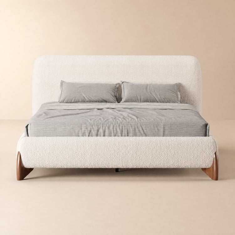 Cadre de lit plateforme rembourré Curva en bouclé blanc chaud 160 × 200 cm