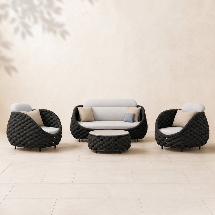 Cocaro 4-Piece Outdoor Rope Weave Swivel Sofa Set with Coffee Table in Dark Gray