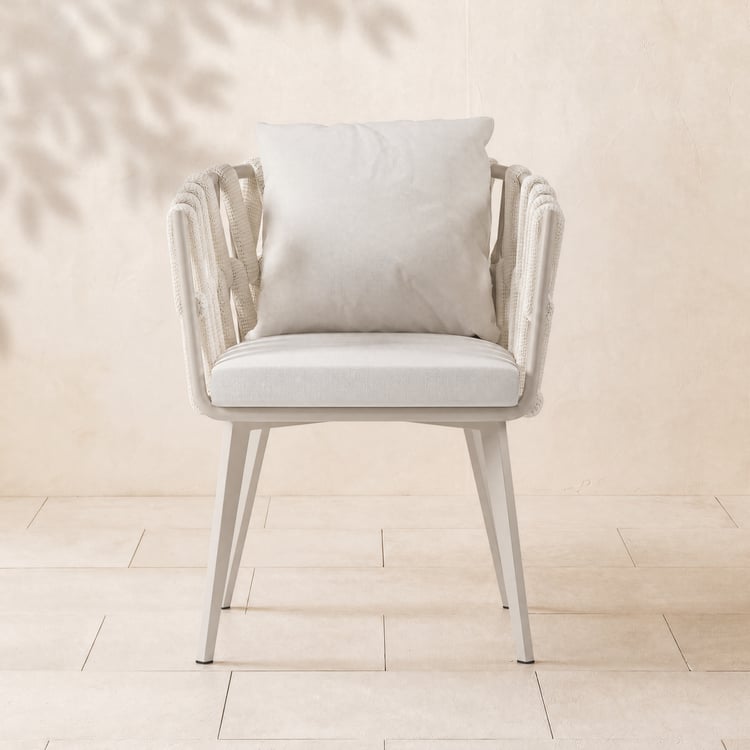 Aluminium and braided rope garden dining chair with beige cushion, set of 2