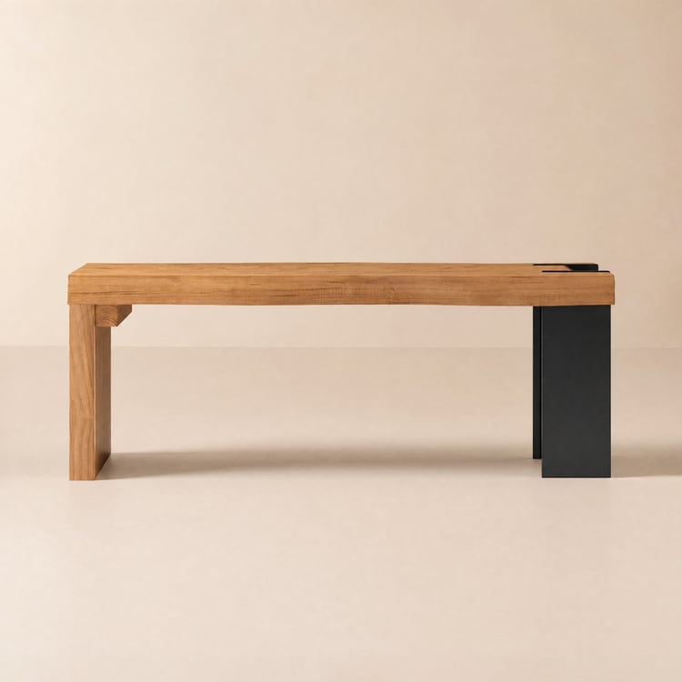 Banco de entrada de madera natural moderno con patas metálicas estables (1200 mm)