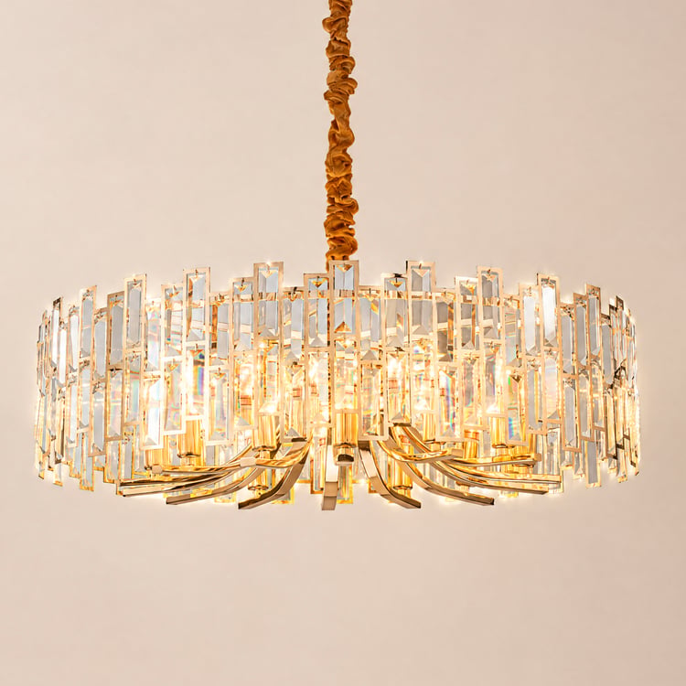 Lustre en cristal géométrique moderne Clyvra 14 lumières avec chaîne réglable en or