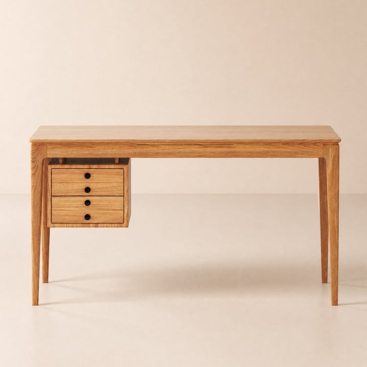 Mid-century Style Natural Ash Wood Home Office Desk with 3 Drawers