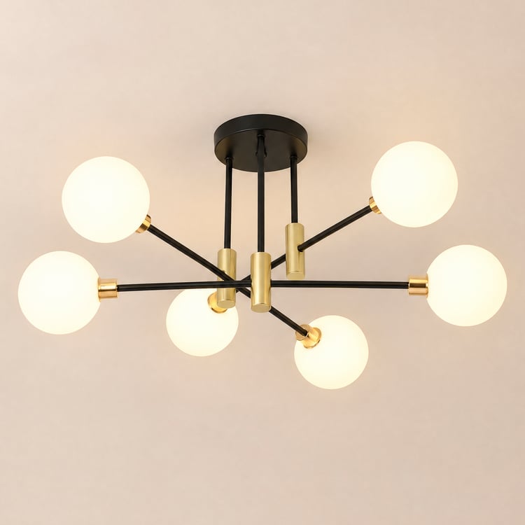 Modern White Glass 6-Light Semi-Flush Mount Chandelier