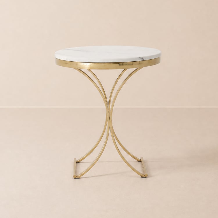 Mesa lateral moderna e luxuosa de mármore branco em pedra de mármore branco Mesa final X-Base em ouro