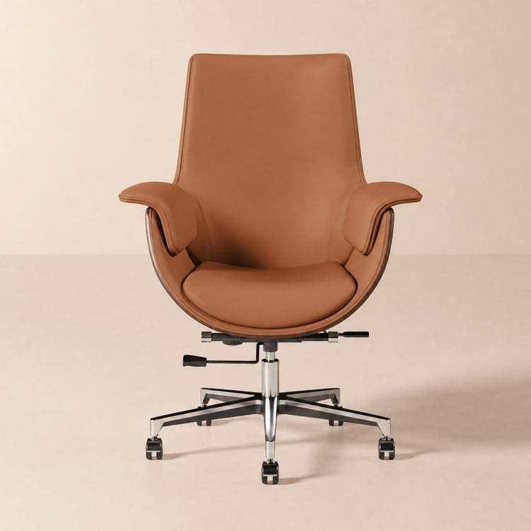 Modern Brown PU Leather Upholstered High Back Office Chair